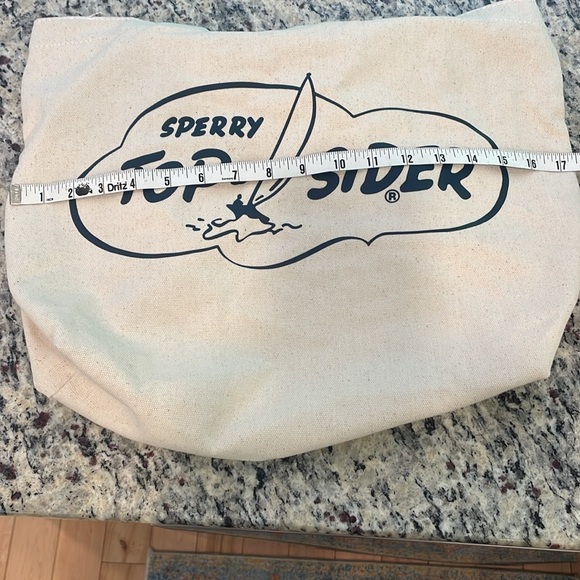 Sperry Top Sider cream canvas 10” strap cotton carryall shopping tote bag - Picture 6 of 8